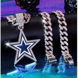 DALLAS COWBOYS Silver Diamond Chain Fan Jewelry Bling Hip Hop Pendant+20" Chain