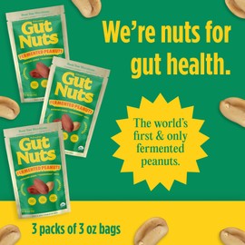 Gut Nuts Organic Raw Fermented Sprouted Peanuts, Crunchy Tangy Nutty Flavor, 3‑Pack, High Protein, Packed with B Vitamins and Antioxidants, Flavor Packed Keto Snack