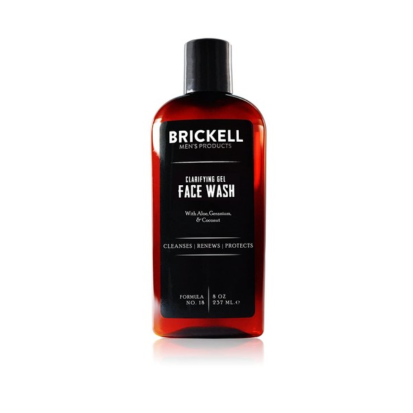 Brickell Men's Clarifying Gel Face Wash for Men, Natural and Organic Rich Foaming Daily Facial Cleanser Formulated With Geranium, Coconut and Aloe, 8 Ounce, Scented