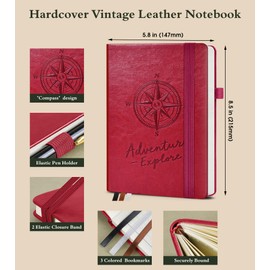 PAIBAS Lined Journal Notebook for Women Men, 160 Pages, A5 Hardcover Vintage Leather Journaling Notebooks for Work, School, Note Taking, Travel, Bible Study,Daily Diary for Writing 5.8"x8.5"(Burgundy)