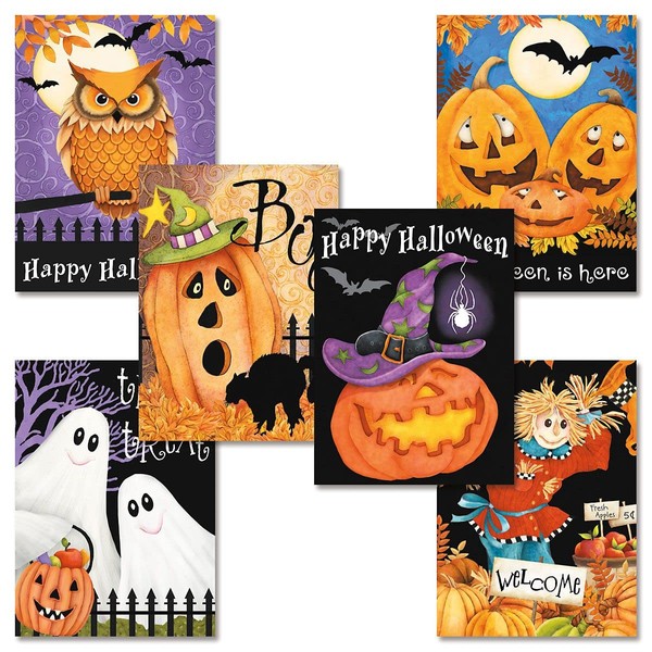 Happy Haunting Halloween Greeting Cards - Set of 12, Themed Holiday Card Variety Pack, Assortment of 6 Unique Designs, Large 5 x 7 Inch Size, Envelopes Included