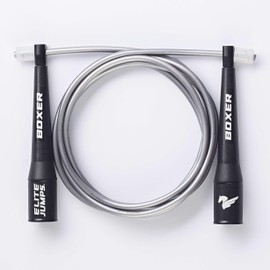 Elite Jumps: BOXER Jump Rope for Intermediate Training, Adult Jump Rope, Fitness, Cardio Exercise, Muscle Training, Adjustable Length, 3.5 oz (100 g) (Silver)