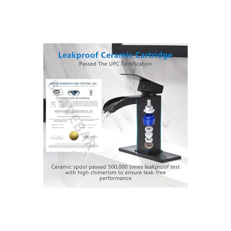 Waterfall Bathroom Faucet Black - Single Handle Bathroom Sink Faucets