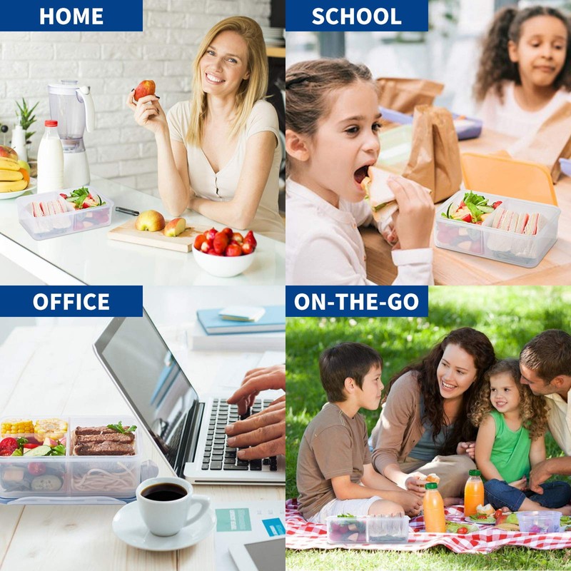 EASYLOCK 2 Pack 1150ML Microwavable Bento Lunch Box with 3