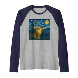Cat Starry Night Van Gogh Gift Maine Coon Cat Mom Raglan Baseball Tee