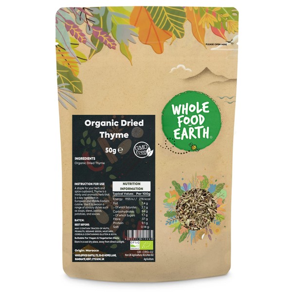 Whole Food Earth® - Organic Dried Thyme 50 g | GMO Free | Certified Organic