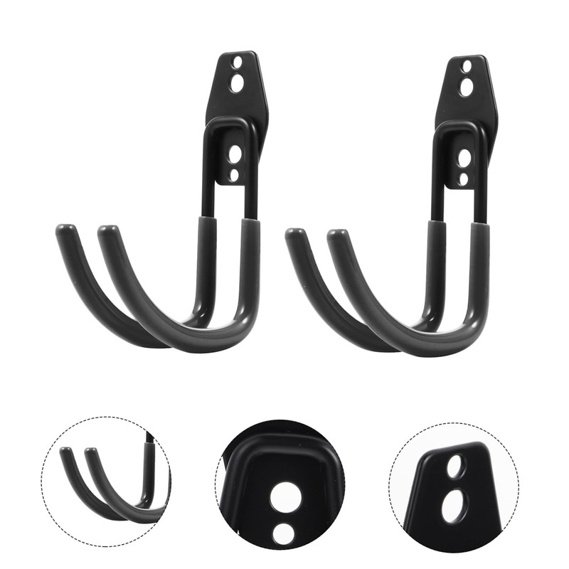 Tofficu 2pcs Wall-Mounted J Shape Double Hooks Heavy Duty Garage