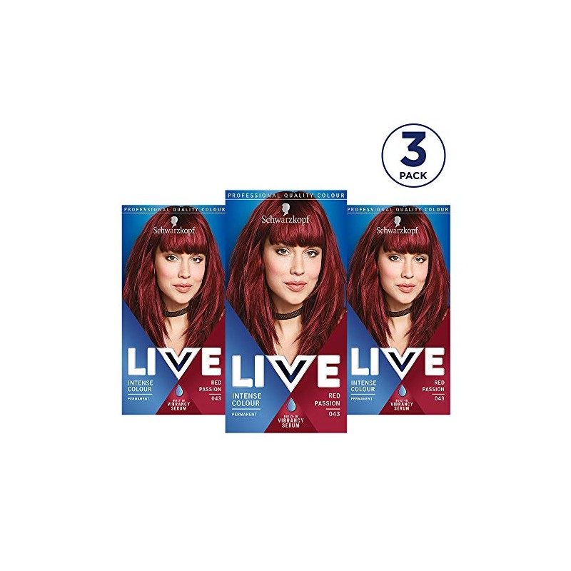 Schwarzkopf Live Intense Colour Red Hair Dye, 3-Pack Permanent Colour