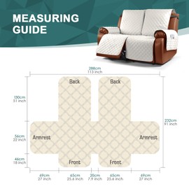 Ruaozz Waterproof Recliner Sofa Cover 1-Piece Couch Covers for Reclining Couches Reclining Sofa Cover Washable Furniture Protector with Elastic Straps Pocket for Kids, Pets (Beige, 2 Seater)