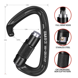 BEIFENG 25KN Auto Locking Carabiner - UIAA Certified Heavy Duty Climbing Carabiners for Rock Climbing, Camping, Rappelling, Hunting, Rescue Equipment - Professional Carabiner Clips (Black)