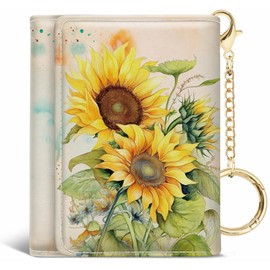 Jogjam Womens Wallet, Sunflower Small Slim RFID Blocking Card Wallets, Trifold PU Leather Card Holder Wallet Organizer, Mini Pocket Cash Wallet with 7 Card Slots ID Window for Girls Ladies Wife