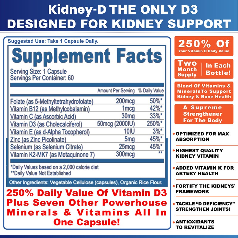 Kidney-D Kidney Supplement. Vitamin D Optimized for Kidney Support. Vitamin