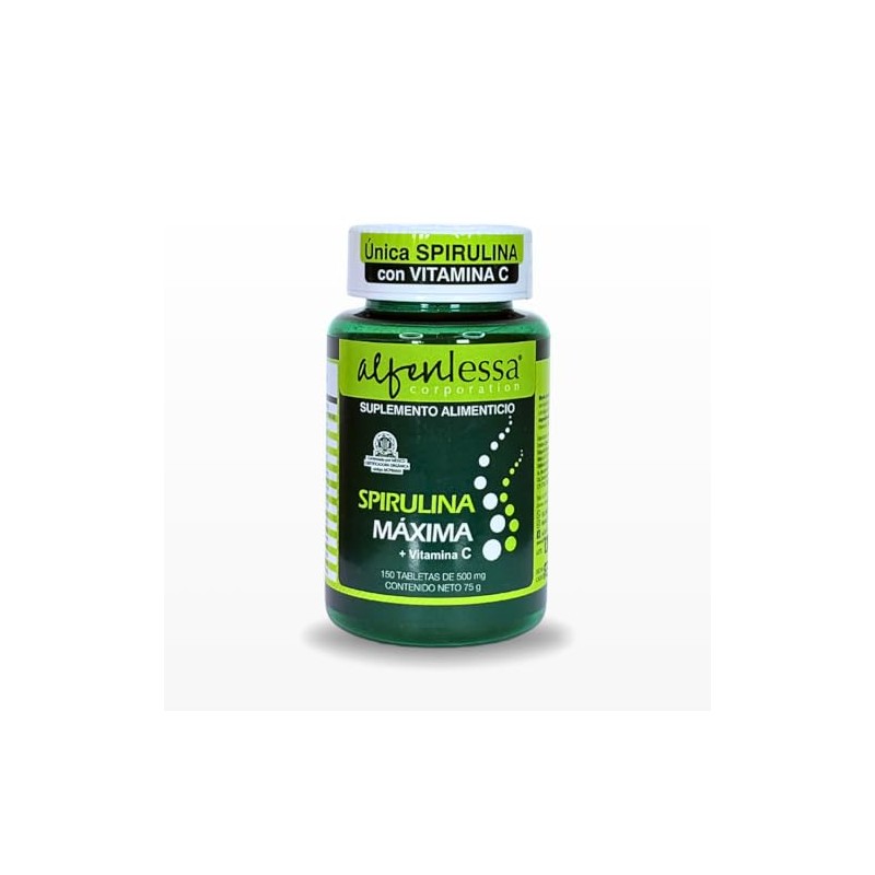 Spirulina Máxima + Vitamina C, 150 tabletas de 500 mg