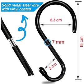 Baoswi 4 Pack Large Heavy Duty S Hooks 15 cm Black Rubber Coated Metal S Hook for Hanging, Non Slip Vinyl Coated Closet S Hooks Anti-Rust Hooks for Kitchen Bathroom Bedroom Office