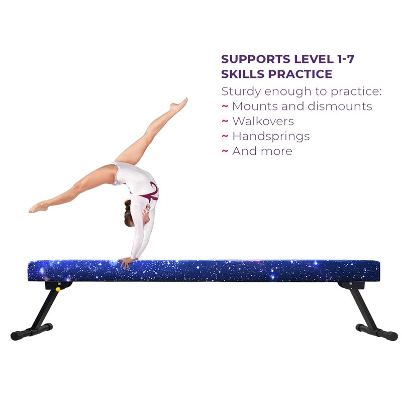 Sealoha 8ft Ultrasimple Adjustable&Foldable Balance Beam,High-Low Floor Beam Suede Gymnastics