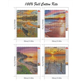 LWZAYS 4 Pack Cross Stitch Kits-Stamped Cross Stitch Kits for Adults Landscape Counted DIY Embroidery Needlepoint Kits Home Decor 12x16inch