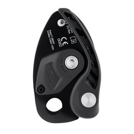 NEOX Belay device with cam-assisted blocking, optimized for lead climbing, Black