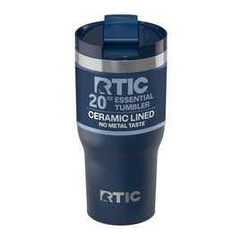 RTIC 20oz Essential Tumbler with Lid, Ceramic Lined, Insulated, Stainless Steel, Metal, Double Wall Vacuum-Insulation, Travel Cup for Iced Coffee, Tea, Hot and Cold Drink, Navy