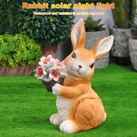 zhancydeal Solar Garden Statues Rabbit, Outdoor Resin Bunny Statues with Flower Lights, Easter Bunny Decor, Outdoor Yard Garden Decor, Housewarming Gifts Gardening Gifts for Mom Grandma
