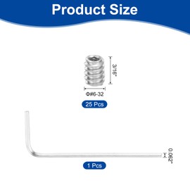 sourcing map Socket Set Grub Screws,25PCS #6x3/16"- 304 Stainless Steel Hex Socket Cup Point Allen Screws with Hex Wrench for Repairing Door Handles, Faucet (Silver)