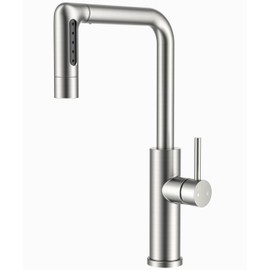 FORIOUS Waterfall Kitchen Faucet with Pull Down Sprayer, 5 Spout Modes Brushed Nickel Stainless Steel Single Handle 360° Swivel Kitchen Sink Faucet with Deck Plate for 1 or 3 Hole for Bar Farmhouse