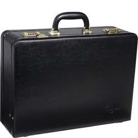 HomeStock Seaside Style Large Expandable Faux Leather Attach Case - Black - Executive Business Attach Case with Matte Finish and Velvet Lining, 17.75" L X 12.88" H X 5.5" W