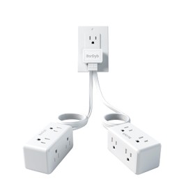 12-Outlet Split Extension Cord, 10FT Flat Plug Power Strip (5FT on Each Side), Ultra-Thin Flat Extension Cord for Home Office Dorm Desk, ETL Listed