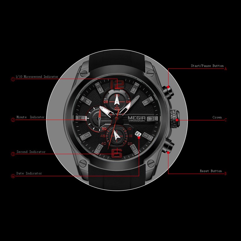 MEGIR 2063 Multifunctional Luminous Chronograph 3ATM Waterproof Men's Sports Watch