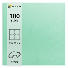 HEKU 30241-07: 100 Plain Napkins, 3-Ply, 33 x 33 cm, Mint