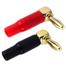 YILIANDUO 90 Degree Banana Plugs 24K Gold Plated 4mm Speaker Wire Connector Pack of 10(5 Red + 5 Black)