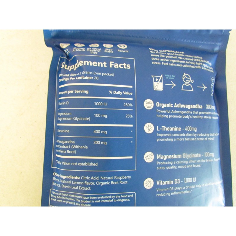 Supracalm 20 Packets Raspberry Lemonade Drink Mix Relax Focus No