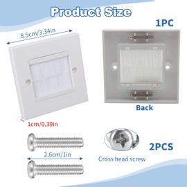 Cable Brush Wall Plate White Single Plug Socket Covers Brush Outlet Single Gang Tidy Mount Face Plate Cable Pass Through Insert for Wires Cables Entry Hole Cover Wall Mount Panel