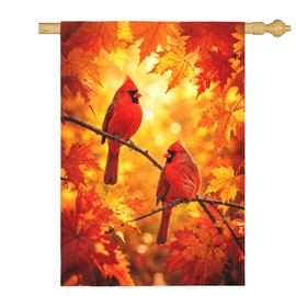 Dacawin Large Fall Cardinal House Flag Autumn Red Bird Maple Leaf Garden Flags Rustic Farmhouse Seasonal Yard Outdoor Welcome Porch Lawn House Banners Double Sided Harvest Decor 28x40 Inch