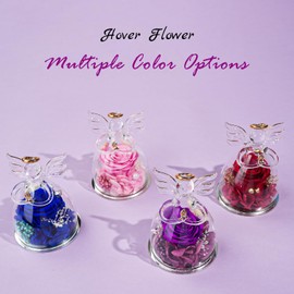 Hover Flower Forever Preserved Flowers Roses in Glass Angel Figurines, Flowers for Delivery Prime, for Her Women Mom Grandma (Small Size - Purple)