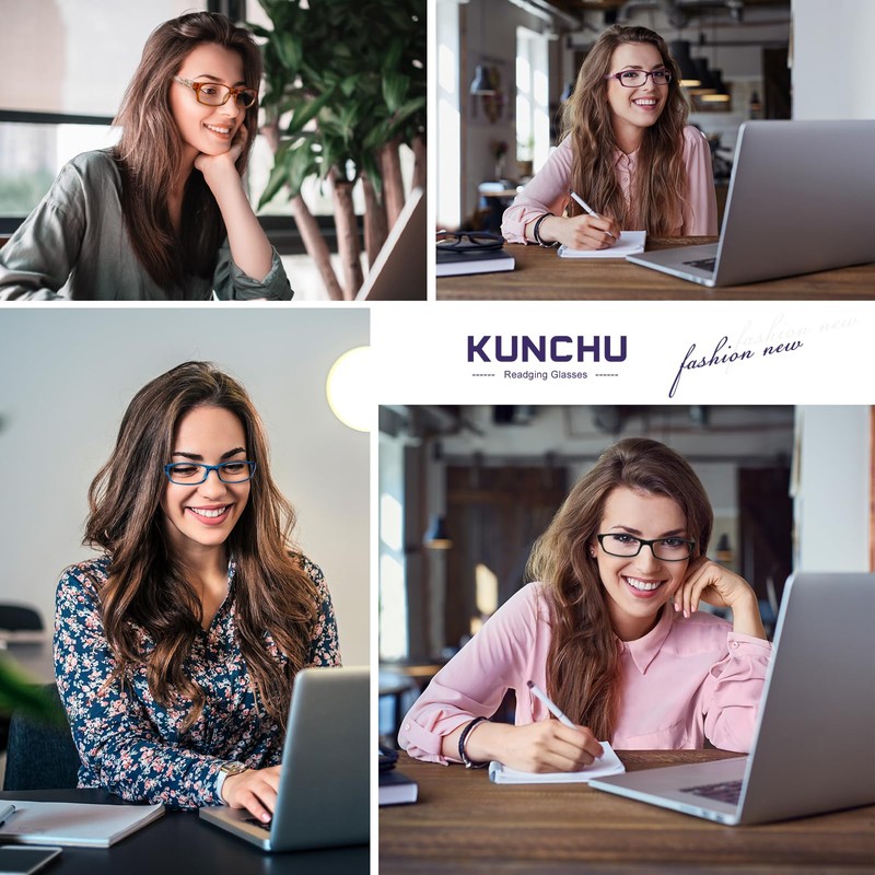 kunchu Reading Glasses for Women Men- Blue Light Blocking Spring