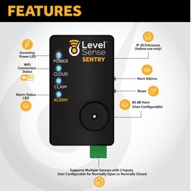 Level Sense Sentry WiFi Connected Sump Pump Alarm (w/ Float Switch)