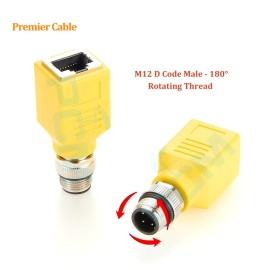 Profinet M12 D-Code 4 Pin to RJ45 Feedthrough Bulkhead Adapter IP67 Waterproof for Industrial Ethernet PLC Automation IoTColor: PCM-HD-0081 Yellow, Pins: M12 D-Code