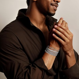 Esmoly Men's Bracelets 4 Pcs Bracelet for Men Silver Gold Black Stainless 316L Steel Bracelet Cuban Chain Gifts for Men Boys 19cm/21cm/23cm (Silver 21cm)