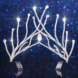 Kilshye Rhinestone Wedding Tiara Silver Crystal Princess Crown Bridal Headband Prom Hair Accessories for Women (Silver, One Size)