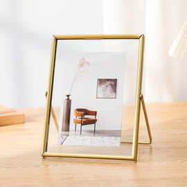 2 Pack Gold Floating Frame, Tempered Glass Frames for Vertical & Horizontal Display, Fits7"x9"Photos - Vintage Elegance, Modern Art for Home Office Decor