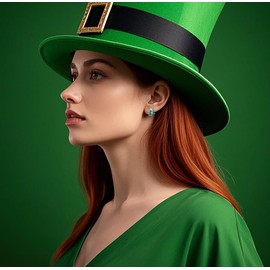 Reffeer Solid 925 Sterling Silver CZ Leaf Hoop Earrings Clover for Women Teens Shamrock Earrings Hoops Green St Patricks Day Earrings (A-Silver)