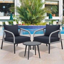 Jadoxy Outdoor Chair Deep Seating Cushions, Waterproof Patio Furniture Back & Deep Seat Cushion Set for Garden Courtyard Furniture (Black Grey)