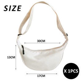 NINVVS 1pc Ladies Dumpling Bag, Crescent Moon Bag, Underarm Bag, Nylon Shoulder Bag, Large Capacity Tote Bag, Fashion Casual Beach Bag with Zipper and Adjustable Strap (White)