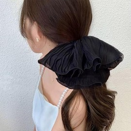 Big Black Scrunchies for Hair Ties Elastics Elegant Lace Hair Scrunchies for Thick Thin Hair Jumbo Scrunchies Extra Large French Style Hair Scrunchy Oversized Styling Hair Accessories for Women Girls