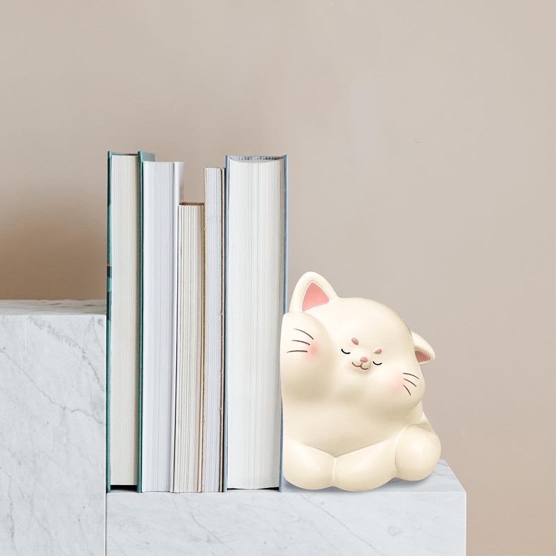 White Cat Decorative Bookends Cute Cat Hug Shape for Organising