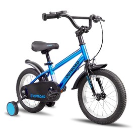 Omelaza Toddler and Kids Bike with Handbrake & Kickstand, Boys and Girls Ages 3-12 Years, Lightweight Bicycle with Training Wheels &Dual Brake (Blue, 14 inch)