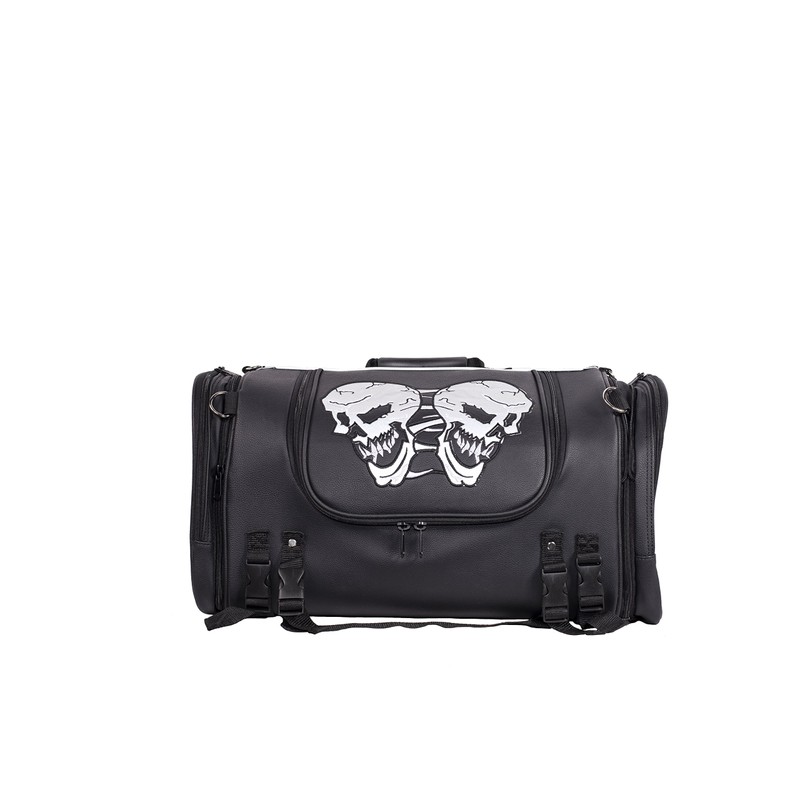 Medium Motorcycle Sissy Bar Bag with Reflective Skulls and Rain