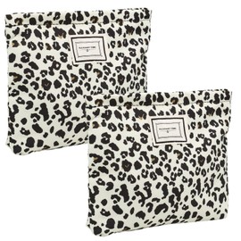 VEGCOO 2 Stück Kosmetiktasche Leopardenmuster Stylisch Make Up Tasche Wasserdicht Leicht Kompakt Kulturtasche für Frauen Mädchen Nylon Beauty Bag Ideal für Handtasche Reise Gym