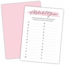 DYIRBIIY Minimalism Birthday Party Game Cards - Alphabet Game - 20 Blush Double-Sided Fill in Style Birthday Party Game Cards for Adults, Party Supplies & Activities - A07