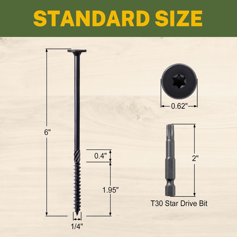 LIONMAX Structural Wood Lag Screws #14 x 6 Inch, 50-PCS,